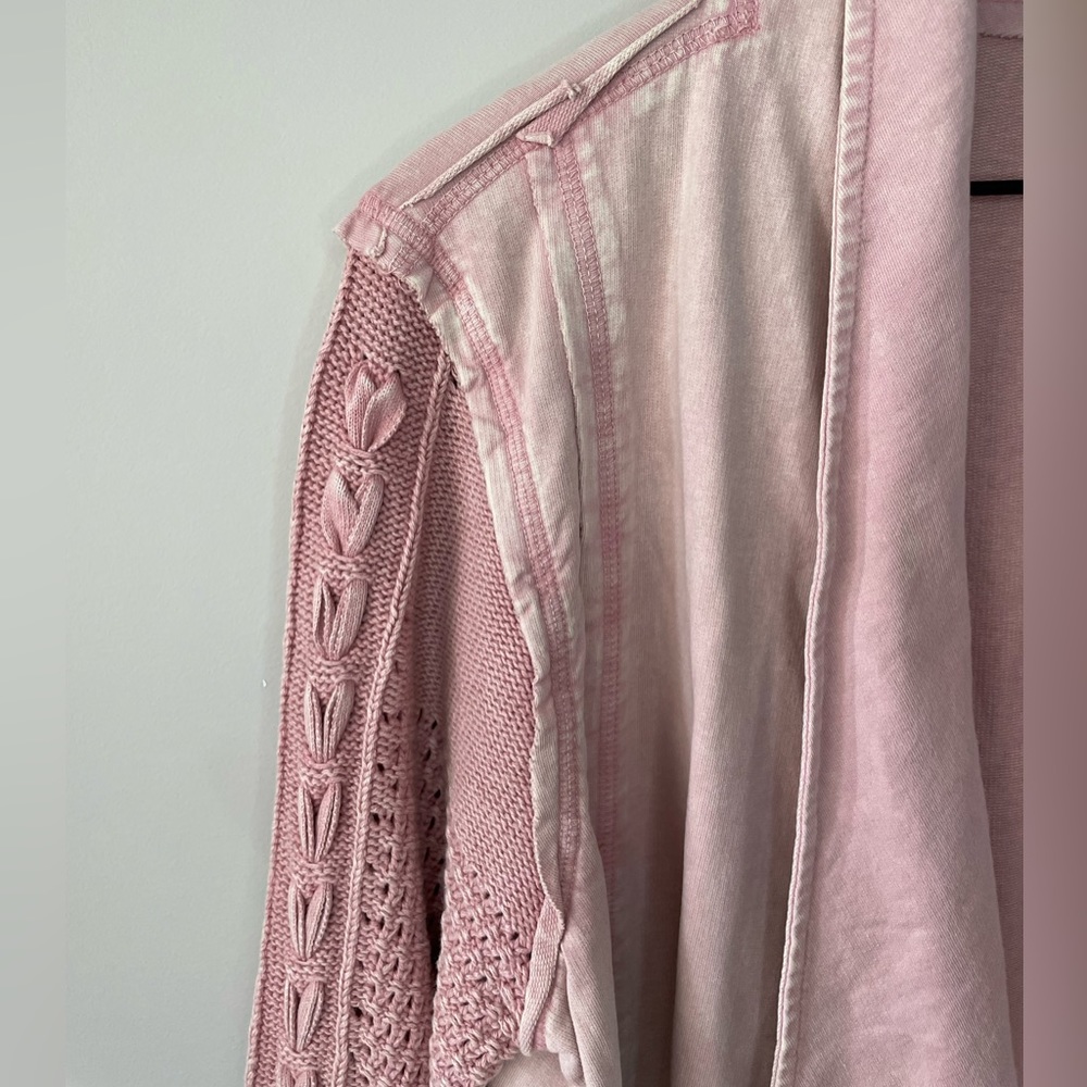 NorthStyle dusty pink stone wash open front knit sleeves moto style jacket XL - Picture 6 of 9